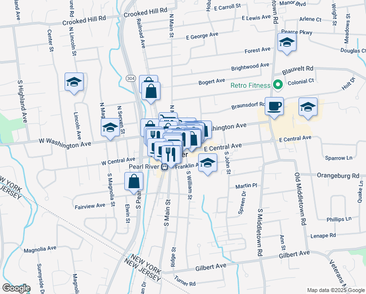 map of restaurants, bars, coffee shops, grocery stores, and more near 5 North William Street in Pearl River