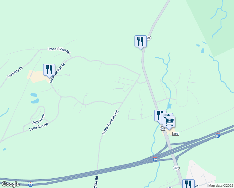 map of restaurants, bars, coffee shops, grocery stores, and more near 35 Sand Springs Dr in Luzerne