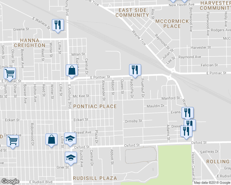map of restaurants, bars, coffee shops, grocery stores, and more near 2328 Mc Kee Street in Fort Wayne