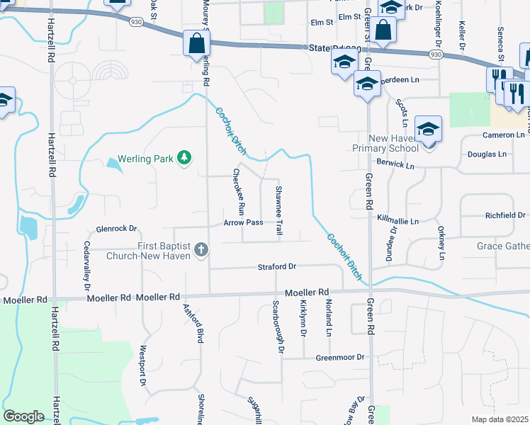map of restaurants, bars, coffee shops, grocery stores, and more near 3078 Navajo Crossing in New Haven