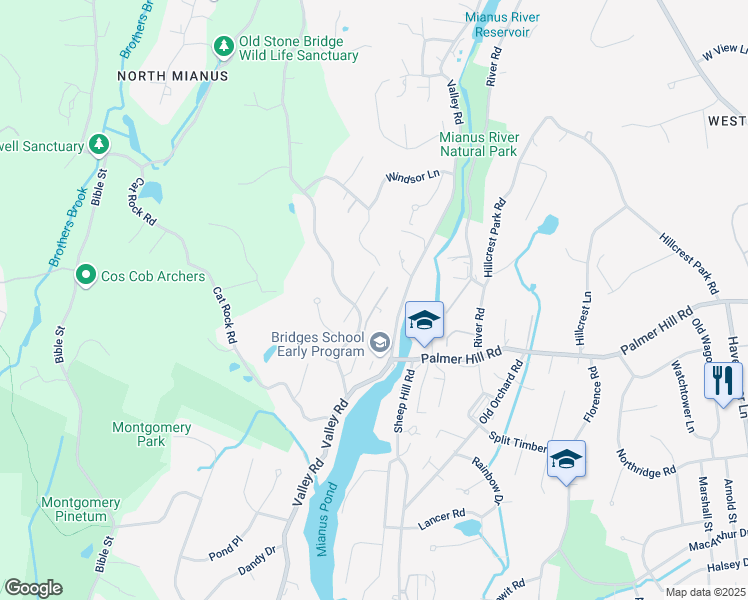 map of restaurants, bars, coffee shops, grocery stores, and more near 53 Cognewaugh Road in Greenwich