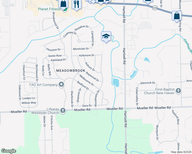 map of restaurants, bars, coffee shops, grocery stores, and more near 1419 Baywood Drive in New Haven