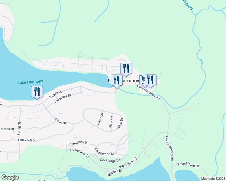 map of restaurants, bars, coffee shops, grocery stores, and more near 112 Lake Drive in Jim Thorpe