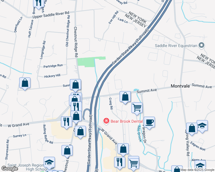 map of restaurants, bars, coffee shops, grocery stores, and more near 159 Summit Avenue in Montvale