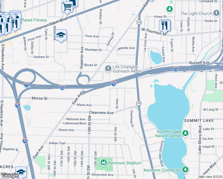 map of restaurants, bars, coffee shops, grocery stores, and more near 694 Lakemont Avenue in Akron