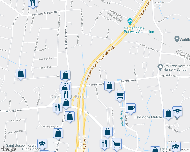 map of restaurants, bars, coffee shops, grocery stores, and more near 159 Summit Avenue in Montvale
