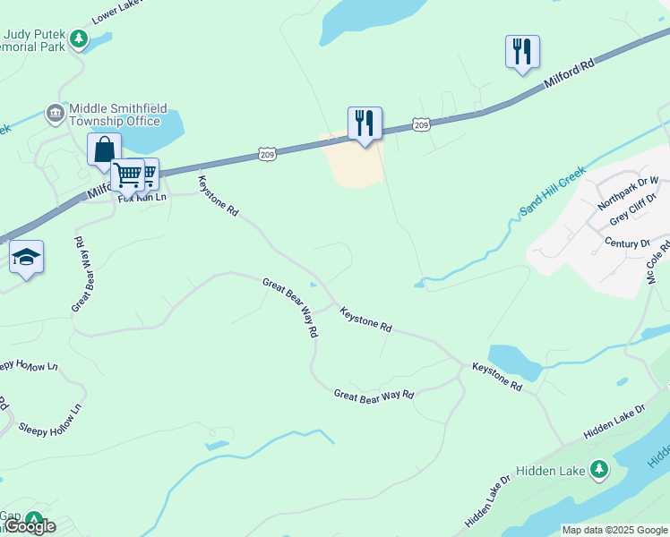 map of restaurants, bars, coffee shops, grocery stores, and more near 205 Courtney Drive in East Stroudsburg