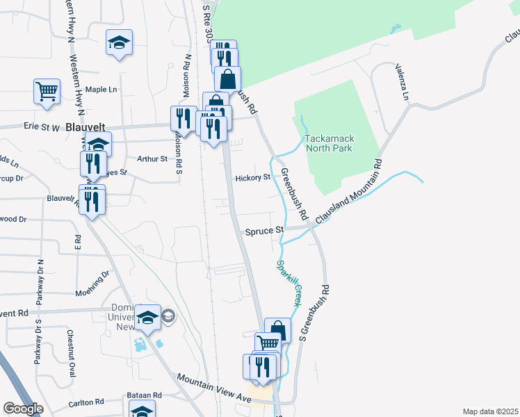 map of restaurants, bars, coffee shops, grocery stores, and more near 72 Walnut Street in Blauvelt