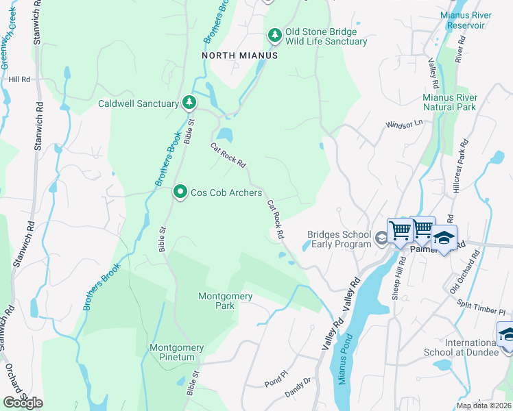 map of restaurants, bars, coffee shops, grocery stores, and more near 60 Cat Rock Road in Greenwich