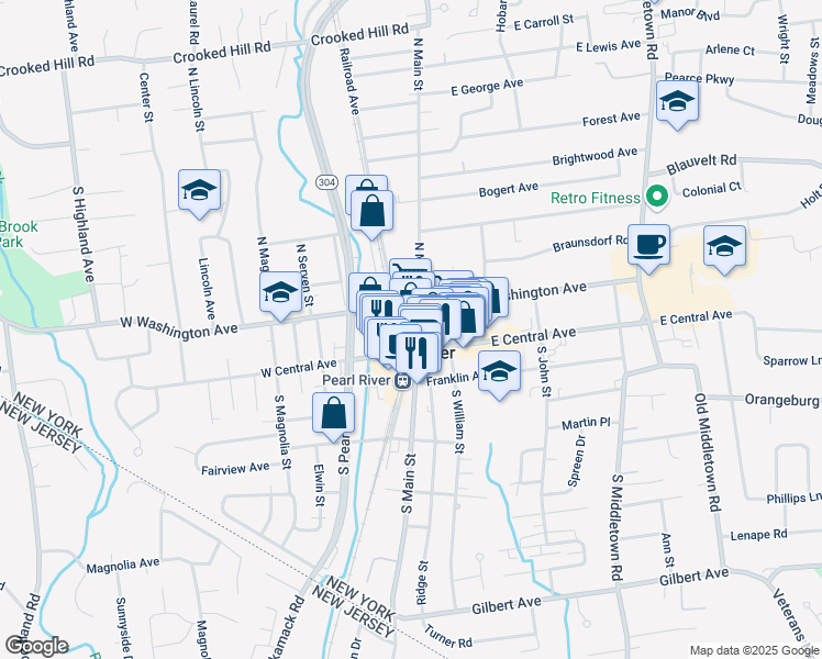 map of restaurants, bars, coffee shops, grocery stores, and more near in Pearl River