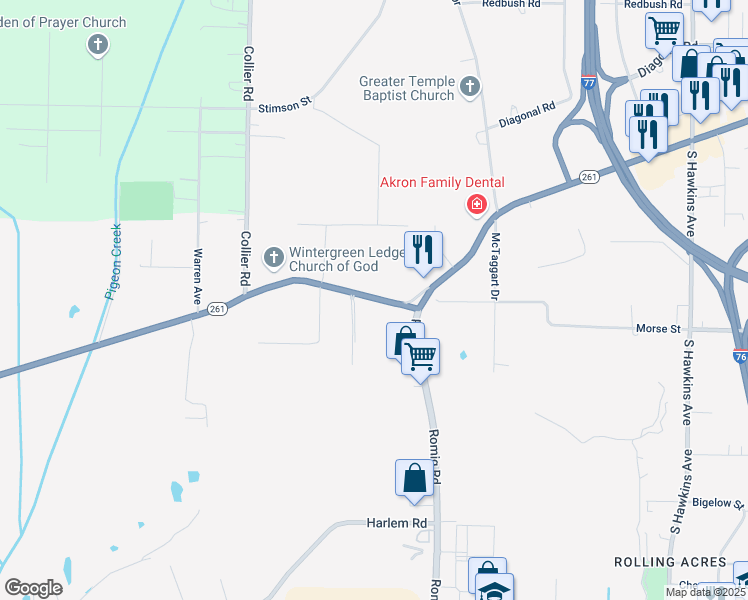 map of restaurants, bars, coffee shops, grocery stores, and more near 1760 Vernon Odom Blvd in Akron