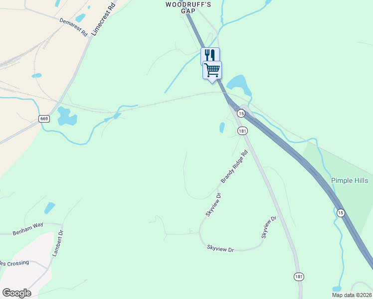map of restaurants, bars, coffee shops, grocery stores, and more near 27 Brandy Ridge Road in Sparta