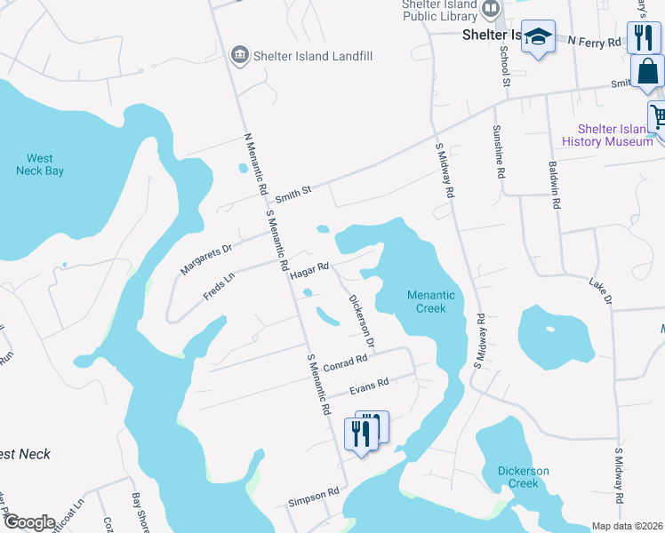 map of restaurants, bars, coffee shops, grocery stores, and more near 3 Hager Road in Shelter Island