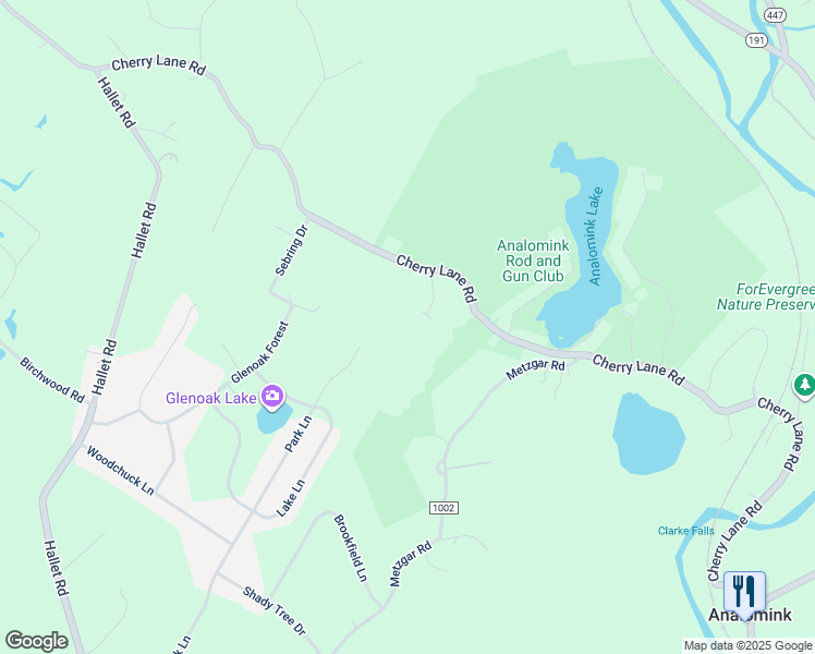 map of restaurants, bars, coffee shops, grocery stores, and more near 114 Cherry Wood Court in East Stroudsburg