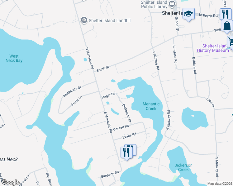 map of restaurants, bars, coffee shops, grocery stores, and more near 4 Hagar Road in Shelter Island