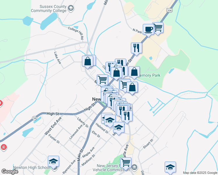map of restaurants, bars, coffee shops, grocery stores, and more near 1 Trinity Street in Newton