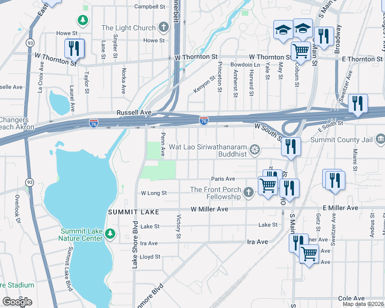 map of restaurants, bars, coffee shops, grocery stores, and more near 231 West Crosier Street in Akron