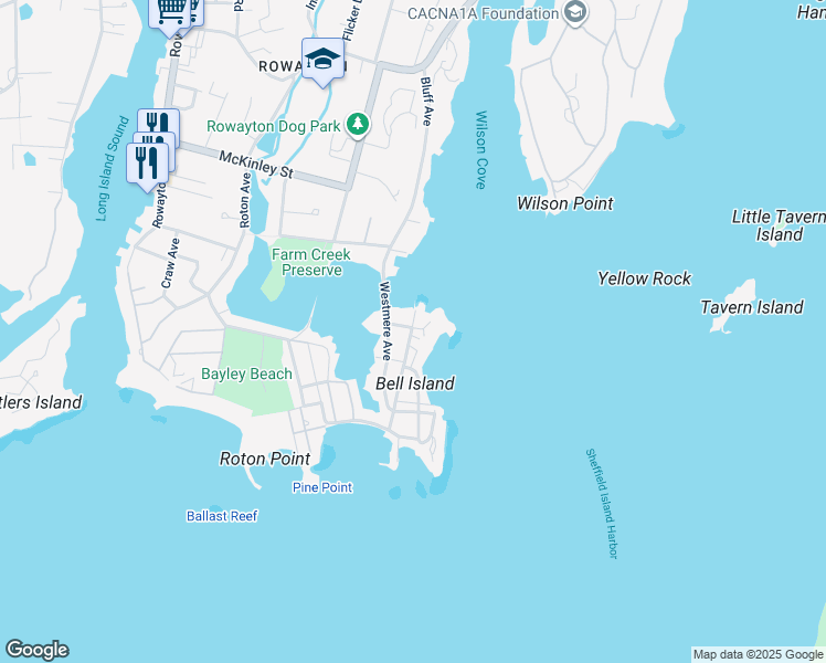 map of restaurants, bars, coffee shops, grocery stores, and more near 36 Yarmouth Road in Norwalk