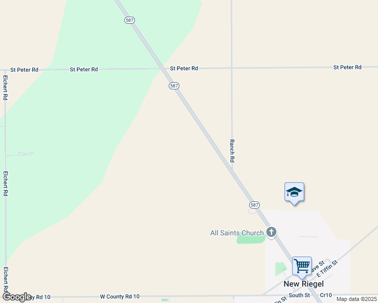 map of restaurants, bars, coffee shops, grocery stores, and more near 4352 Ohio 587 in New Riegel