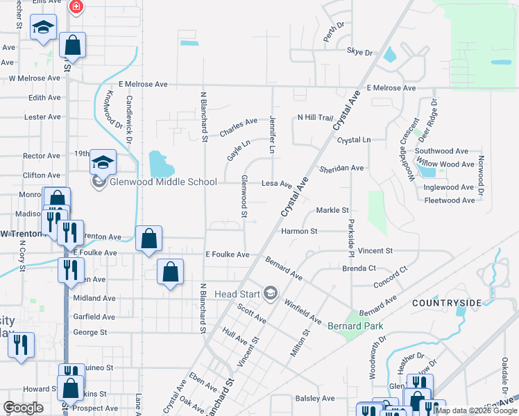 map of restaurants, bars, coffee shops, grocery stores, and more near 708 Christina Court in Findlay
