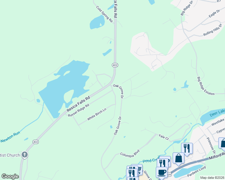 map of restaurants, bars, coffee shops, grocery stores, and more near 40 Russel Ridge Road in East Stroudsburg