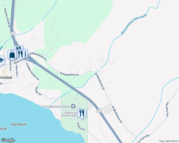 map of restaurants, bars, coffee shops, grocery stores, and more near 486-538 Westhaven Drive North in Trinidad