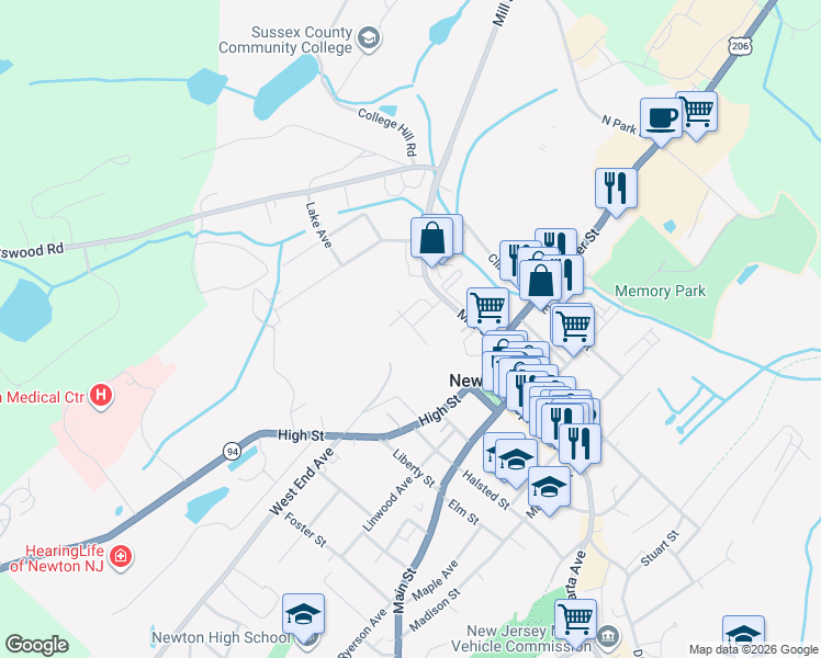 map of restaurants, bars, coffee shops, grocery stores, and more near 14 Center Street in Newton