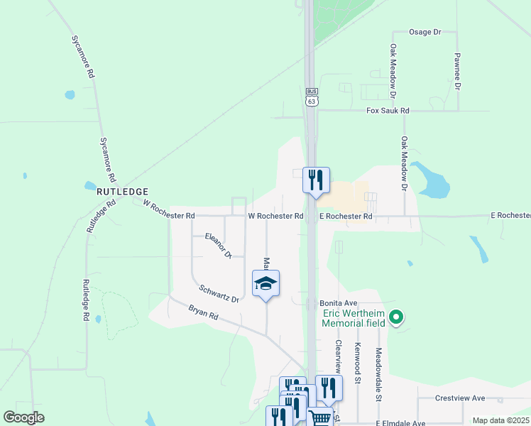 map of restaurants, bars, coffee shops, grocery stores, and more near 205 West Rochester Street in Ottumwa