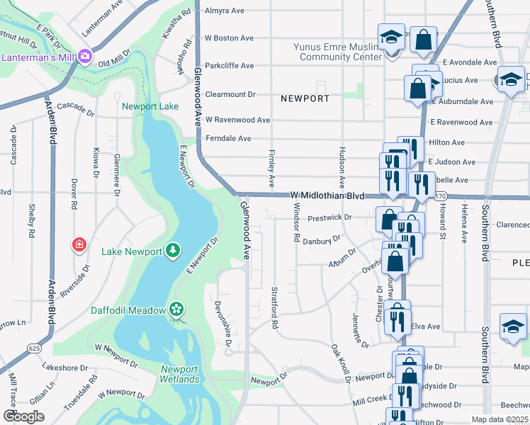 map of restaurants, bars, coffee shops, grocery stores, and more near 4009 Glenwood Avenue in Youngstown