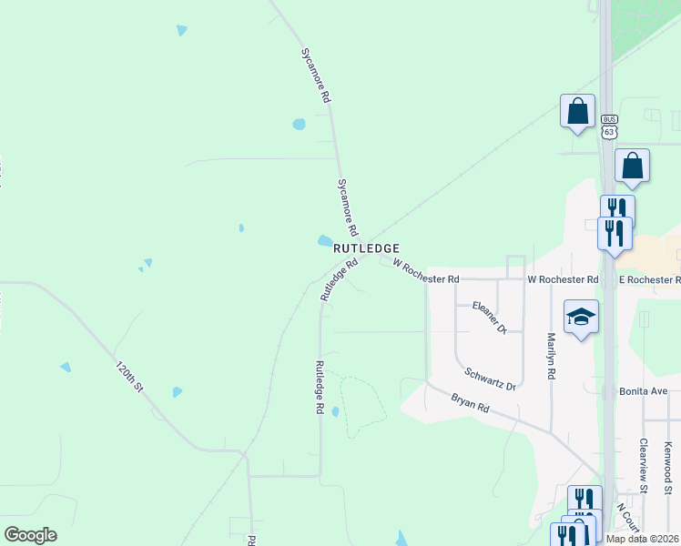 map of restaurants, bars, coffee shops, grocery stores, and more near 12023 Rutledge Road in Ottumwa