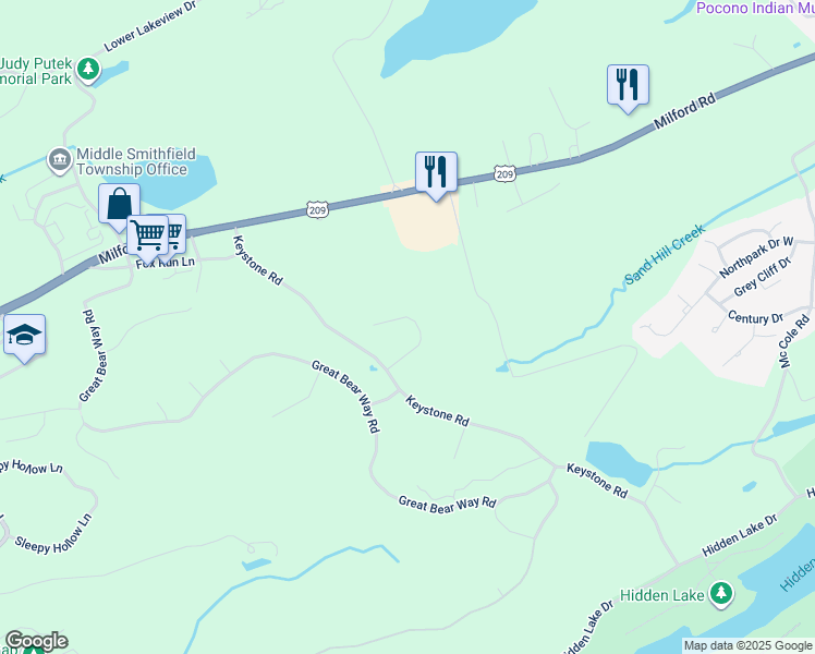 map of restaurants, bars, coffee shops, grocery stores, and more near 213 Courtney Drive in East Stroudsburg