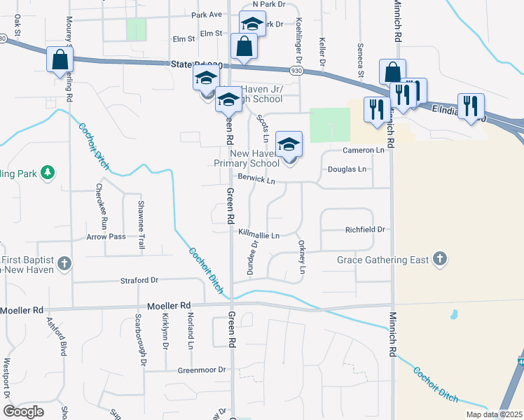 map of restaurants, bars, coffee shops, grocery stores, and more near 1523 Dundee Drive in New Haven