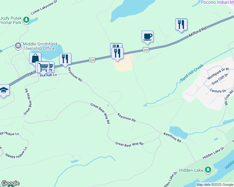 map of restaurants, bars, coffee shops, grocery stores, and more near 213 Courtney Drive in East Stroudsburg