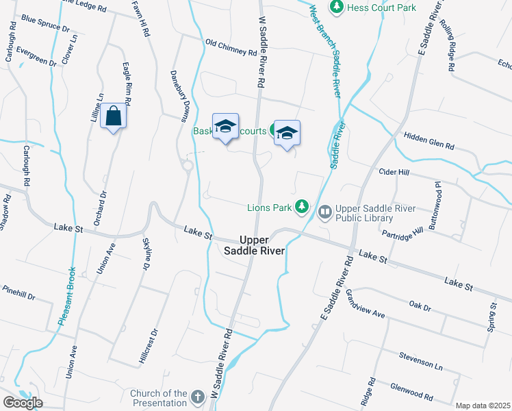 map of restaurants, bars, coffee shops, grocery stores, and more near 373 West Saddle River Road in Upper Saddle River
