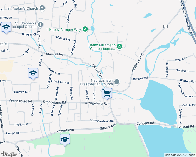 map of restaurants, bars, coffee shops, grocery stores, and more near 86 Lark Street in Pearl River