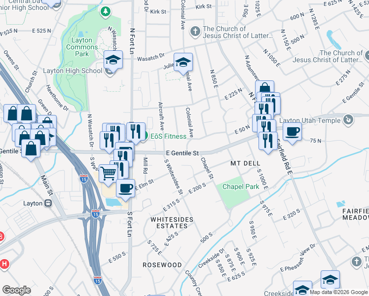 map of restaurants, bars, coffee shops, grocery stores, and more near 675 Adams Street in Layton