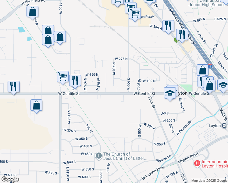 map of restaurants, bars, coffee shops, grocery stores, and more near 55 North 750 West in Layton