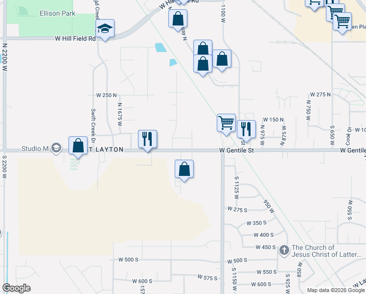 map of restaurants, bars, coffee shops, grocery stores, and more near 1398 West 50 North in Layton