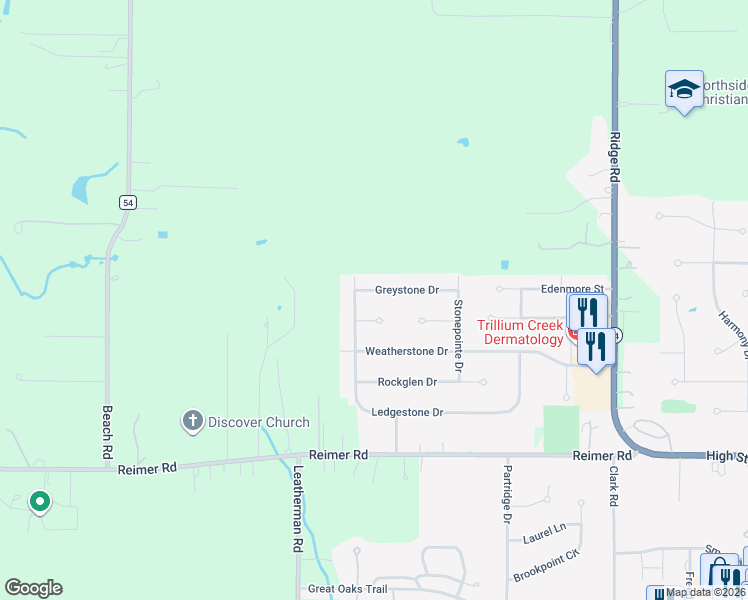 map of restaurants, bars, coffee shops, grocery stores, and more near 554 Greystone Drive in Wadsworth