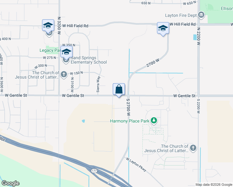 map of restaurants, bars, coffee shops, grocery stores, and more near 2794 West Gentile Street in Layton