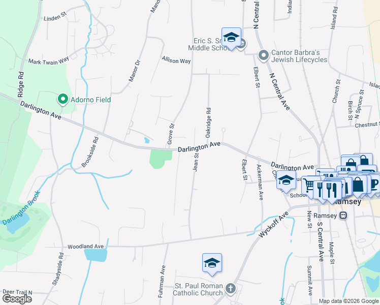 map of restaurants, bars, coffee shops, grocery stores, and more near 24 Hopper Terrace in Ramsey