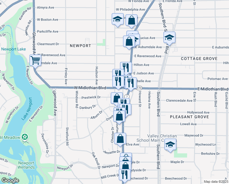 map of restaurants, bars, coffee shops, grocery stores, and more near 3964 Hillman Street in Boardman