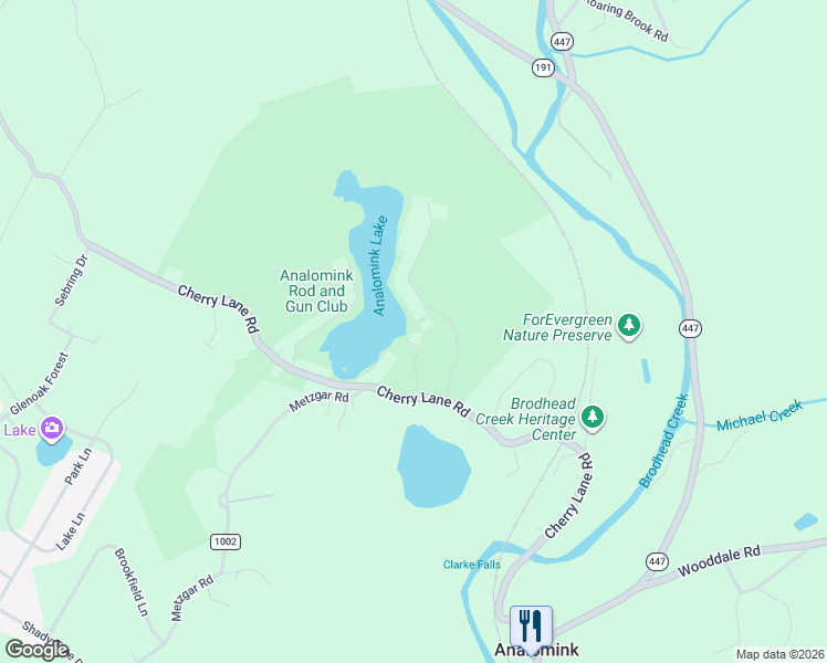 map of restaurants, bars, coffee shops, grocery stores, and more near Clark Road in East Stroudsburg