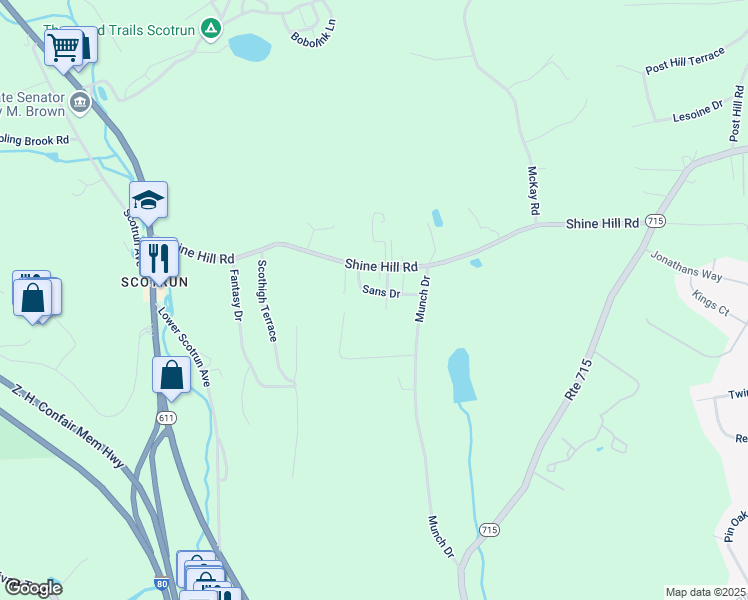 map of restaurants, bars, coffee shops, grocery stores, and more near 120 Sans Drive in Henryville