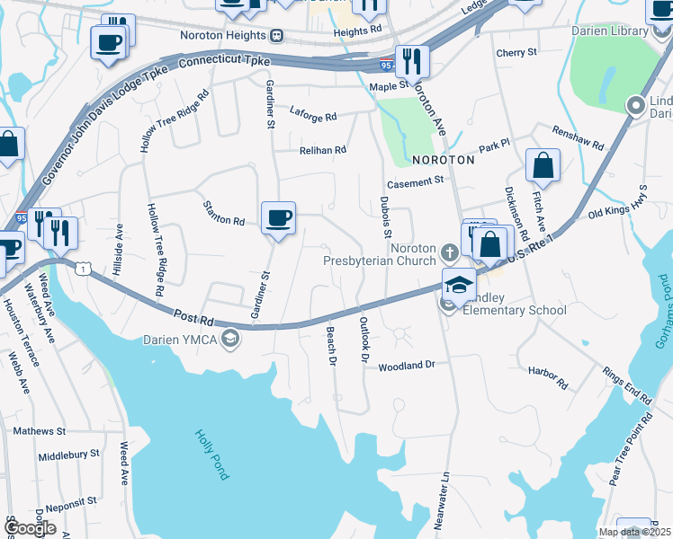 map of restaurants, bars, coffee shops, grocery stores, and more near 10 Salt Box Lane East in Darien