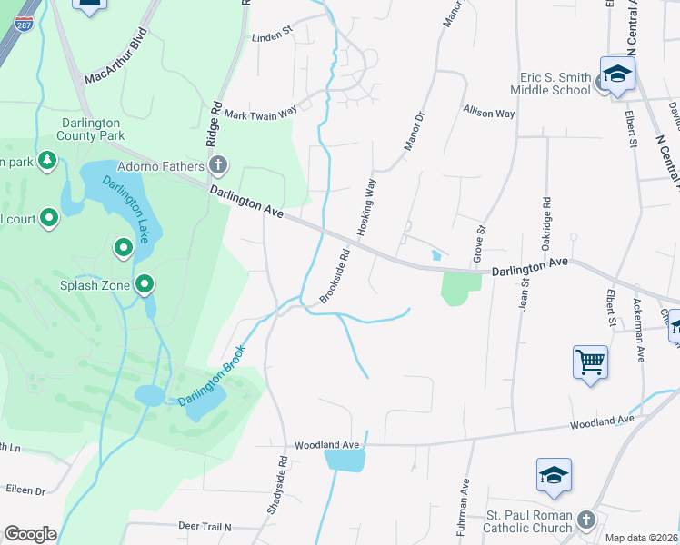 map of restaurants, bars, coffee shops, grocery stores, and more near 91 Brookside Road in Ramsey