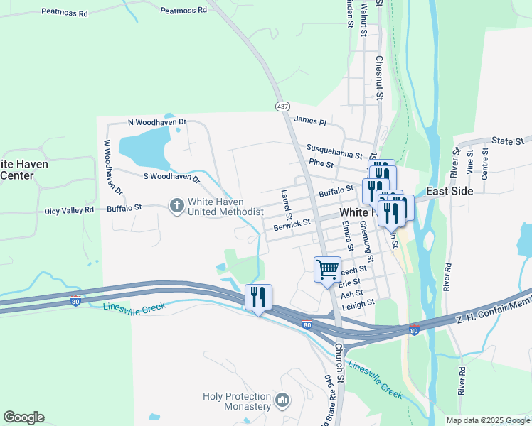 map of restaurants, bars, coffee shops, grocery stores, and more near Hemlock Street in White Haven