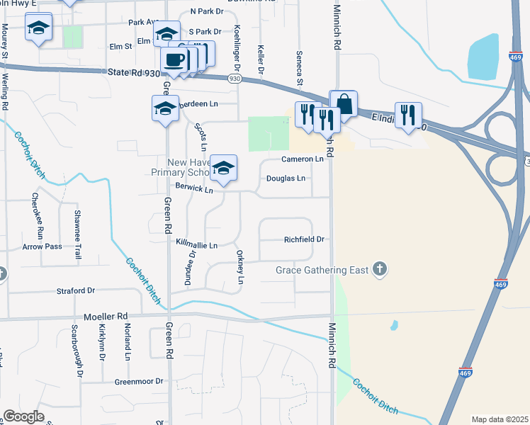 map of restaurants, bars, coffee shops, grocery stores, and more near 1706 Berwick Lane in New Haven