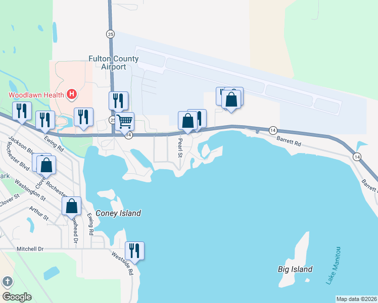 map of restaurants, bars, coffee shops, grocery stores, and more near 2200 Poets Drive in Rochester