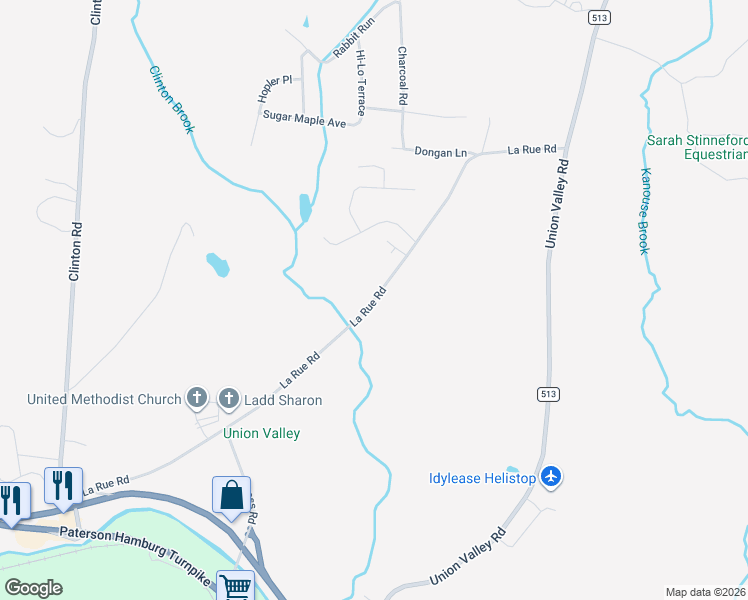 map of restaurants, bars, coffee shops, grocery stores, and more near 167 La Rue Road in West Milford